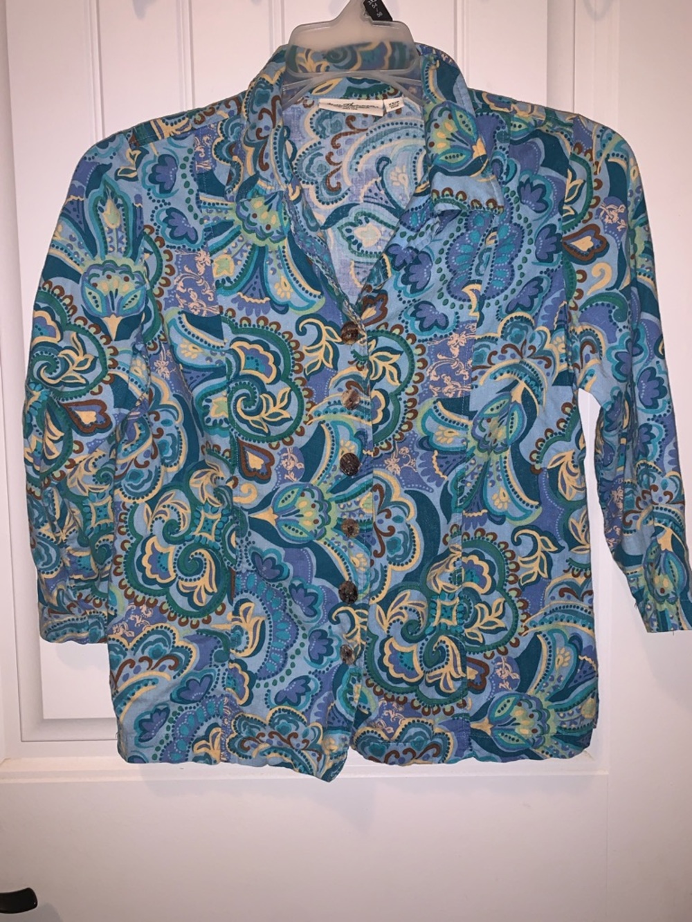 Norm Thompson Paisley Button-Up in Teal, Aqua & Navy